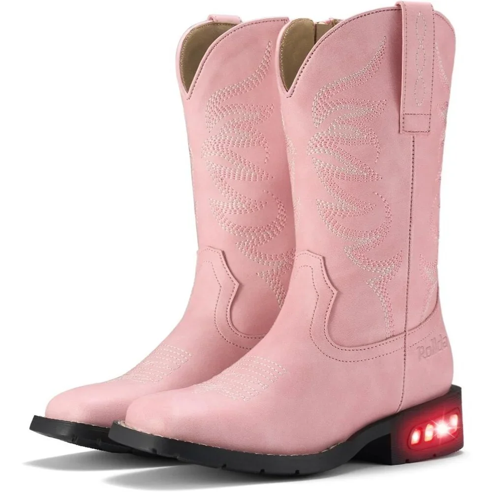 ⚡Girls Pink Cowgirl Boots Light Up Kids Western Boots for Toddler Calf High